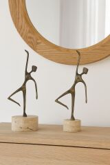 Dekoratif 2'li Traverten tabanlı soyut dansçı heykel seti