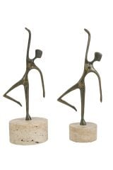 Dekoratif 2'li Traverten tabanlı soyut dansçı heykel seti