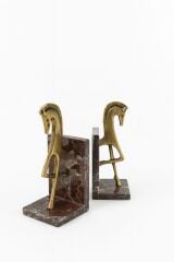 Antik at figürlü mermer kitap tutucu seti (2'li)