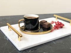 Beyaz Mermer Sunum, Nişan Tepsisi 20x30 Gold Slim