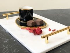 Beyaz Mermer Sunum, Nişan Tepsisi 20x30 Gold Slim