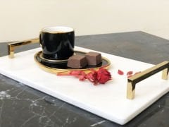 Beyaz Mermer Sunum, Nişan Tepsisi 20x30 Gold Slim