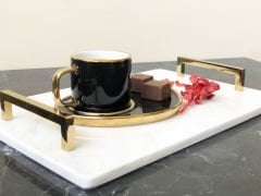 Beyaz Mermer Sunum, Nişan Tepsisi 20x30 Gold Slim