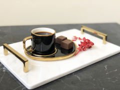 Beyaz Mermer Sunum, Nişan Tepsisi 20x30 Gold Slim