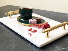 Beyaz Mermer Sunum, Nişan Tepsisi 20x30 Gold Kumru