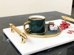 Beyaz Mermer Sunum, Nişan Tepsisi 20x30 Gold Kumru