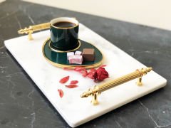 Beyaz Mermer Sunum, Nişan Tepsisi 20x30 Gold Kumru