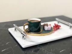 Beyaz Mermer Sunum, Nişan Tepsisi 20x30 Gümüş Kumru