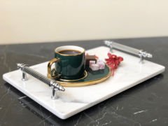 Beyaz Mermer Sunum, Nişan Tepsisi 20x30 Gümüş Kumru