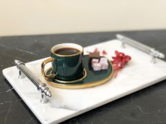 Beyaz Mermer Sunum, Nişan Tepsisi 20x30 Gümüş Kumru