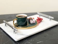 Beyaz Mermer Sunum, Nişan Tepsisi 20x30 Gümüş Kumru