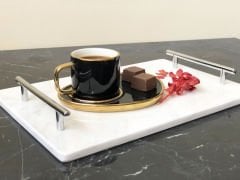 Beyaz Mermer Sunum, Nişan Tepsisi 20x30 Gümüş Slim