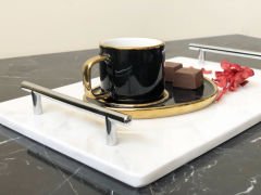 Beyaz Mermer Sunum, Nişan Tepsisi 20x30 Gümüş Slim