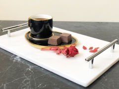 Beyaz Mermer Sunum, Nişan Tepsisi 20x30 Gümüş Slim