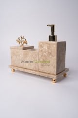 Traverten 3lü Banyo Seti Gold Mercan