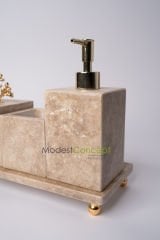 Traverten 3lü Banyo Seti Gold Mercan
