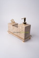 Traverten 3lü Banyo Seti Gold Mercan