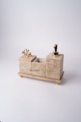 Traverten 3lü Banyo Seti Gold Mercan