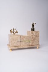 Traverten 3lü Banyo Seti Gold Mercan