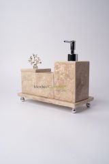 Traverten 3lü Banyo Seti Gümüş Mercan