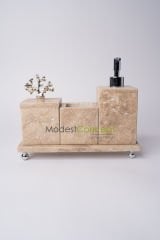 Traverten 3lü Banyo Seti Gümüş Mercan