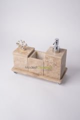 Traverten 3lü Banyo Seti Gümüş Mercan