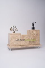 Traverten 3lü Banyo Seti Gümüş Mercan