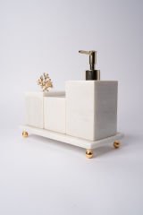 Beyaz Mermer 3lü Banyo Seti Gold Mercan
