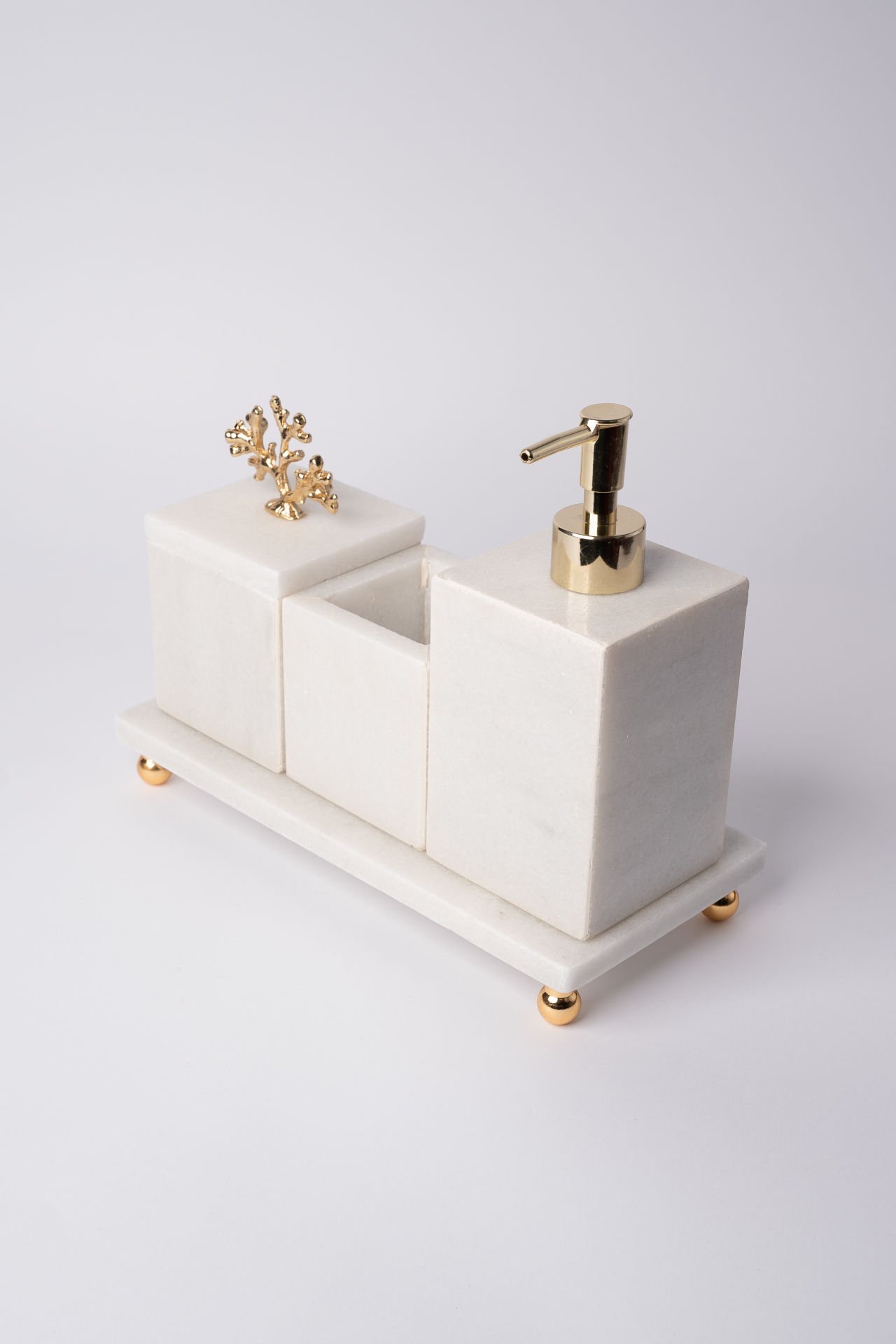 Beyaz Mermer 3lü Banyo Seti Gold Mercan