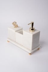 Beyaz Mermer 3lü Banyo Seti Gold Mercan