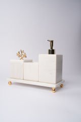 Beyaz Mermer 3lü Banyo Seti Gold Mercan