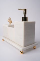 Beyaz Mermer 3lü Banyo Seti Gold Mercan