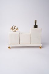 Beyaz Mermer 3lü Banyo Seti Gold Mercan