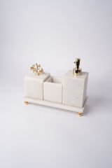 Beyaz Mermer 3lü Banyo Seti Gold Mercan