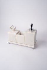 Beyaz Mermer 3lü Banyo Seti Gümüş Mercan