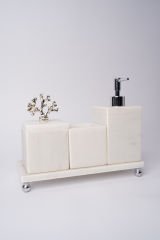 Beyaz Mermer 3lü Banyo Seti Gümüş Mercan