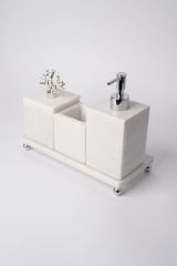 Beyaz Mermer 3lü Banyo Seti Gümüş Mercan