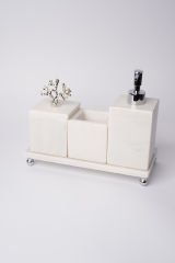 Beyaz Mermer 3lü Banyo Seti Gümüş Mercan