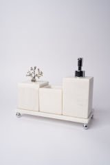 Beyaz Mermer 3lü Banyo Seti Gümüş Mercan