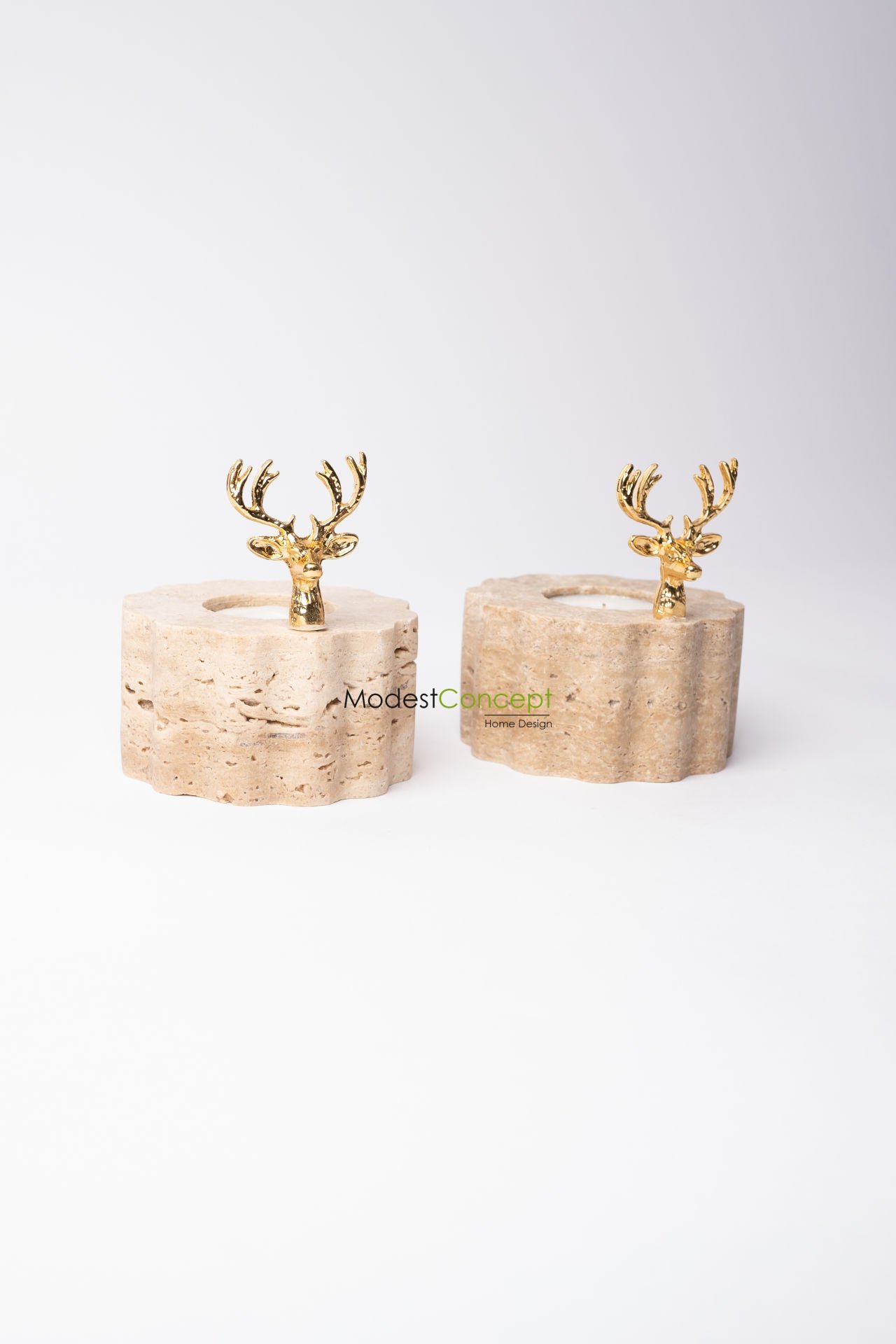 Traverten Mumluk Kenar Detaylı Gold Geyik