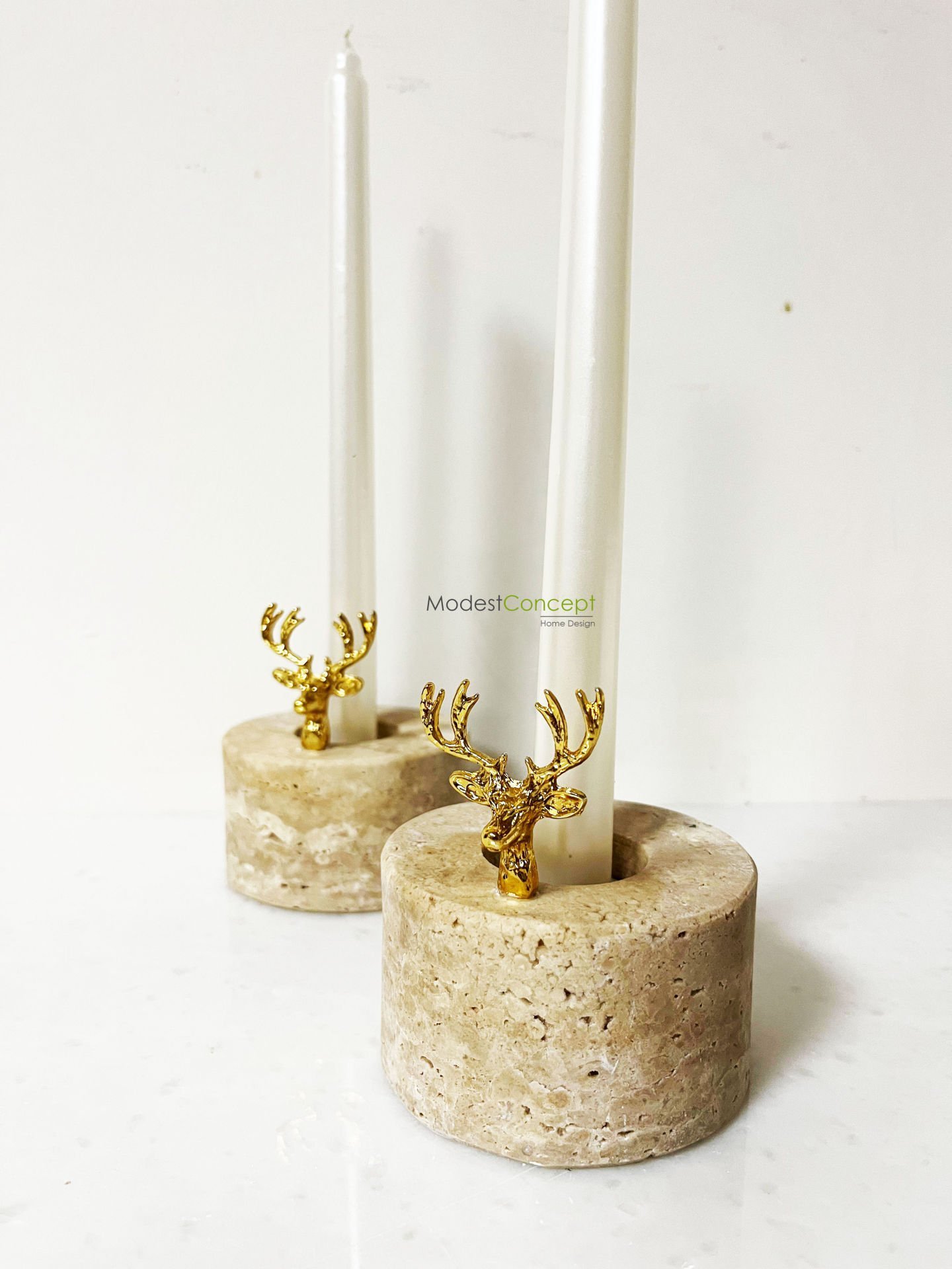 Traverten Mumluk Yuvarlak Gold Geyik