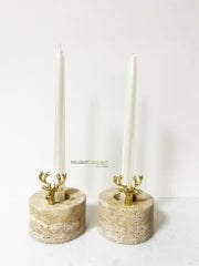 Traverten Mumluk Yuvarlak Gold Geyik