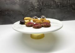 Beyaz Mermer Pasta Standı Gold Ayak