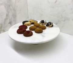 Beyaz Mermer Pasta Standı Gold Ayak