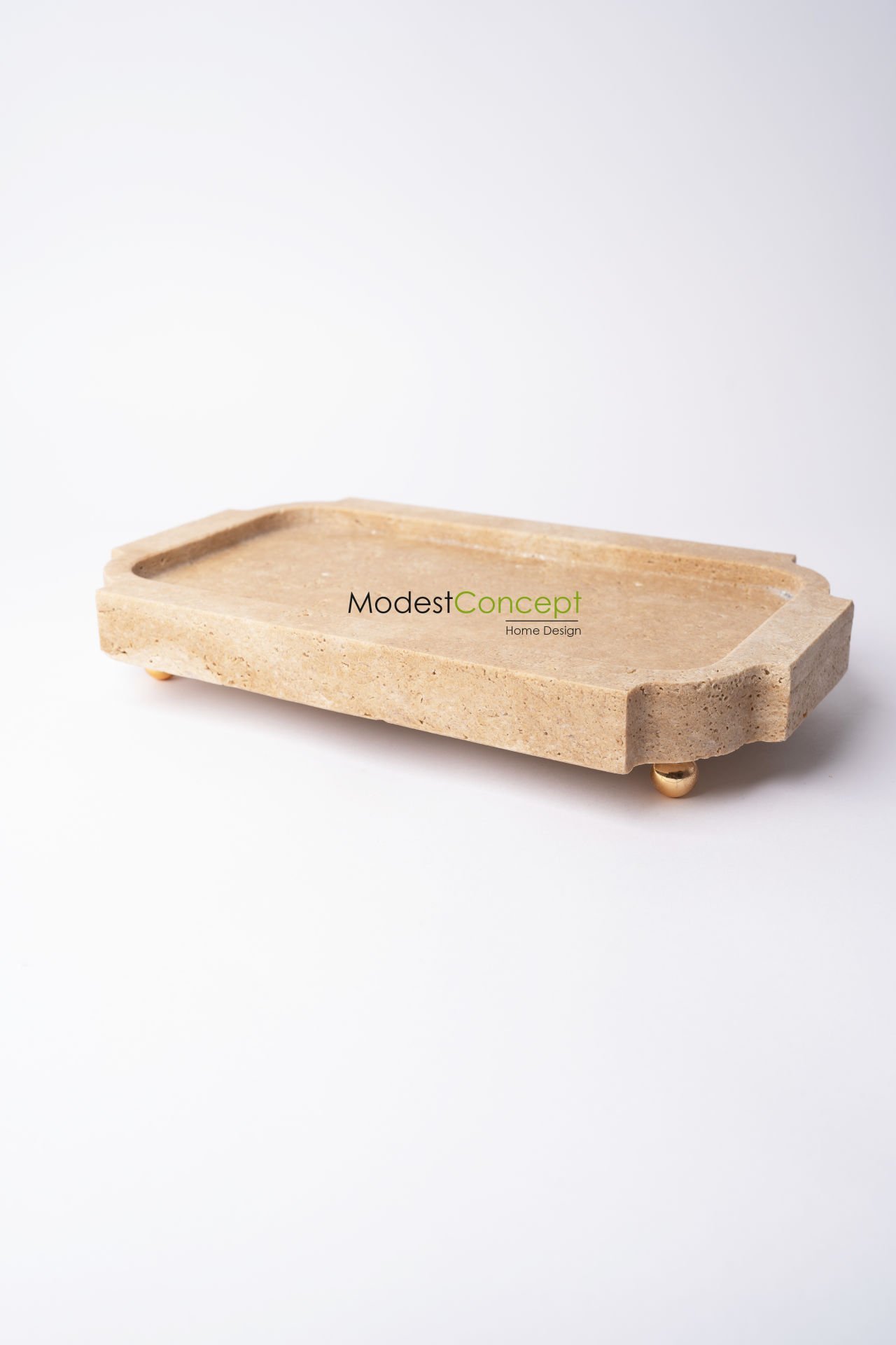 Traverten Kenarlı Sunum Tabağı Gold Top Ayak