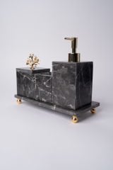 Siyah Mermer 3lü Banyo Seti Gold Mercan