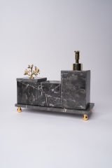 Siyah Mermer 3lü Banyo Seti Gold Mercan