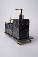 Siyah Mermer 3lü Banyo Seti Gold Mercan