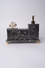 Siyah Mermer 3lü Banyo Seti Gold Mercan