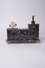 Siyah Mermer 3lü Banyo Seti Gold Mercan